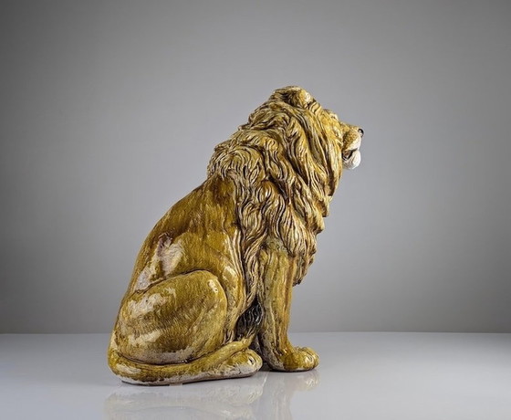 Image 1 of Glazed Terracotta Lion Sculpture, Italy, 1960S