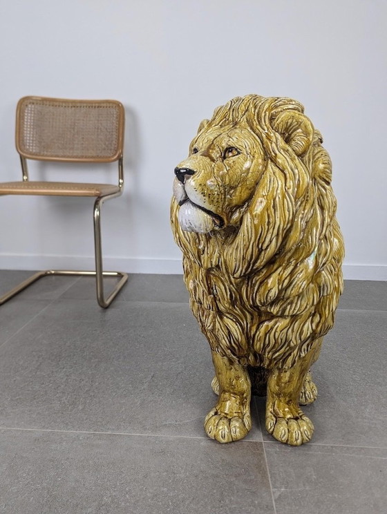 Image 1 of Glazed Terracotta Lion Sculpture, Italy, 1960S