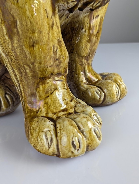 Image 1 of Glazed Terracotta Lion Sculpture, Italy, 1960S