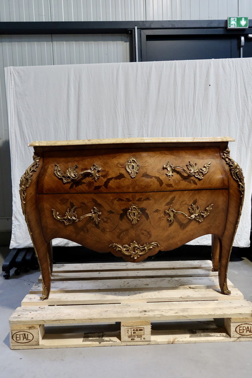 Tomb style chest of drawers with pink marble top