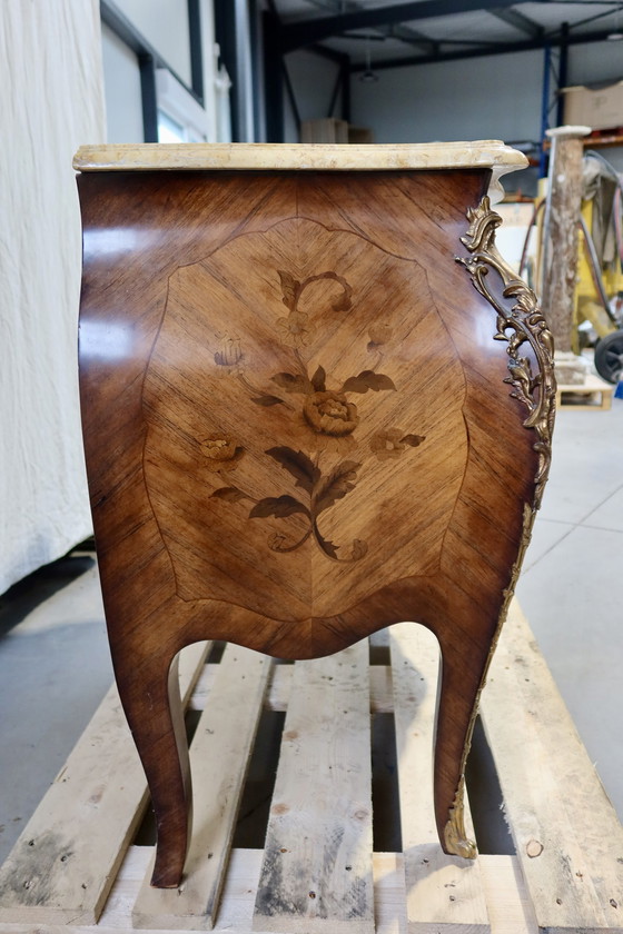 Image 1 of Tomb style chest of drawers with pink marble top