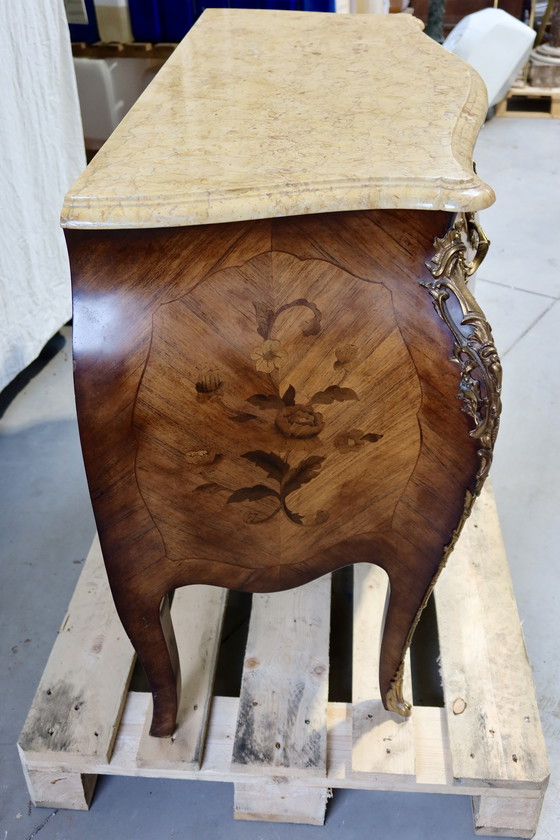 Image 1 of Tomb style chest of drawers with pink marble top