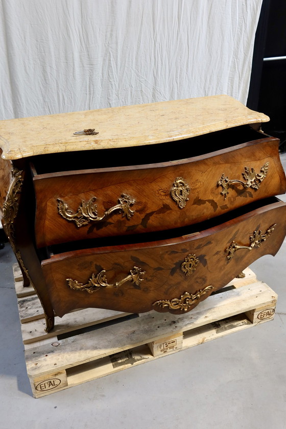 Image 1 of Tomb style chest of drawers with pink marble top