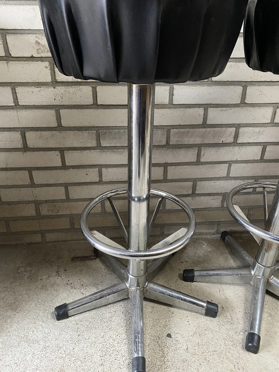 Image 1 of 5 sgabelli da bar rotondi in stile industriale vintage in acciaio