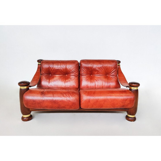 Image 1 of Mid-century leather and wood living room set, Italy 1970s