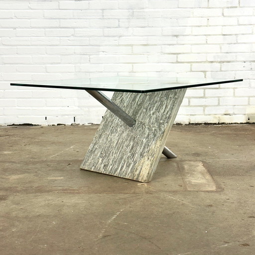 Vintage Postmodern Coffee Table With Marble And Chrome