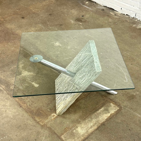 Image 1 of Vintage Postmodern Coffee Table With Marble And Chrome