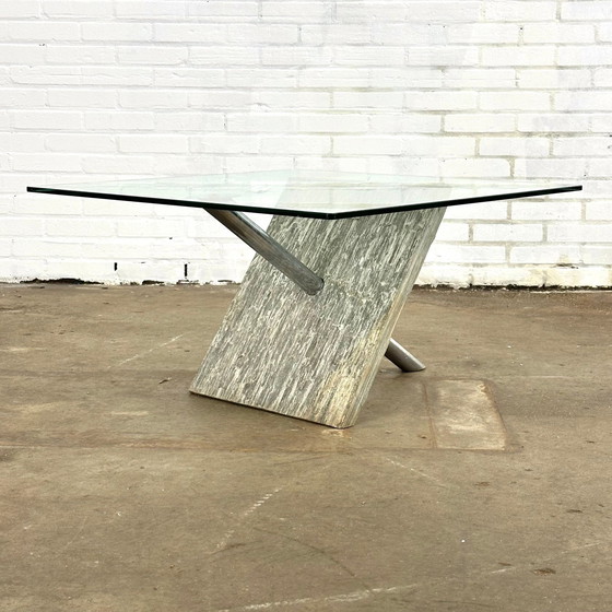 Image 1 of Vintage Postmodern Coffee Table With Marble And Chrome