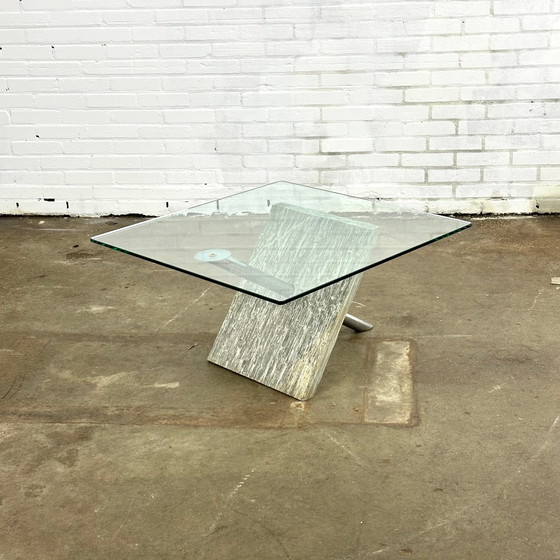 Image 1 of Vintage Postmodern Coffee Table With Marble And Chrome