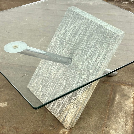 Image 1 of Vintage Postmodern Coffee Table With Marble And Chrome