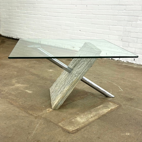 Image 1 of Vintage Postmodern Coffee Table With Marble And Chrome