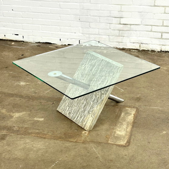 Image 1 of Vintage Postmodern Coffee Table With Marble And Chrome