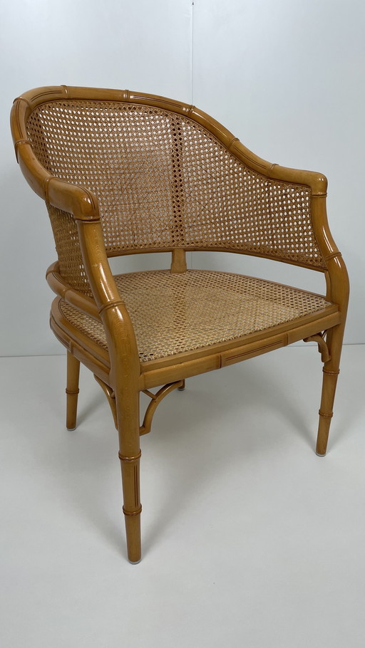 Vintage rattan faux bamboo Giorgetti armchair