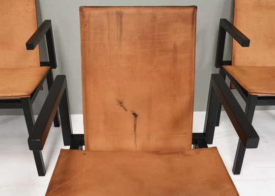 Image 1 of Ensemble unique de six chaises de salle à manger en cuir cognac, circa 1970-80