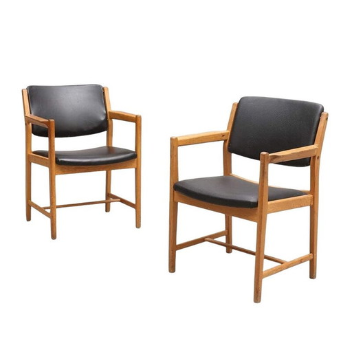 Pair of vintage armchairs in leatherette and wood