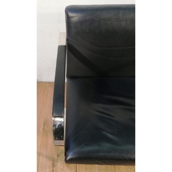 Image 1 of Vintage armchair in chrome steel and black leather