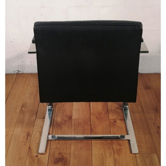 Image 1 of Vintage armchair in chrome steel and black leather