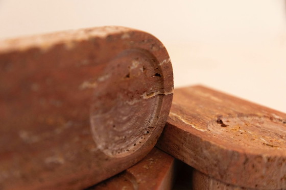 Image 1 of 6x Travertine Titanium Rosso Oval Coffee Plates