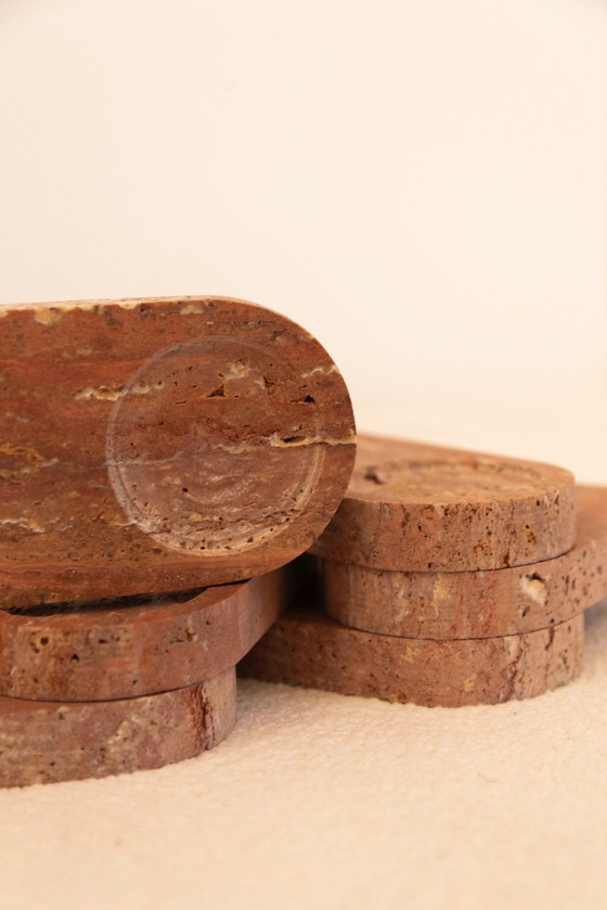 Image 1 of 6x Travertine Titanium Rosso Oval Coffee Plates