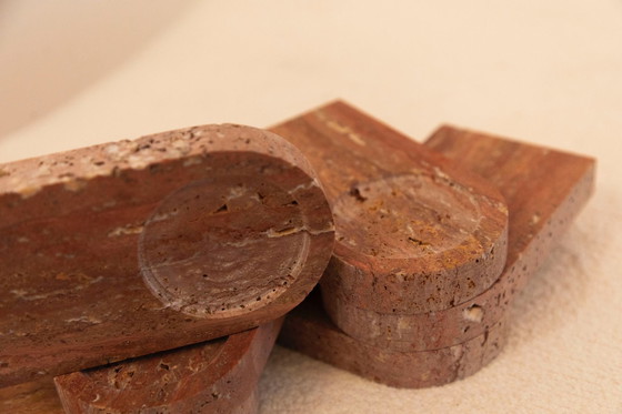 Image 1 of 6x Travertine Titanium Rosso Oval Coffee Plates