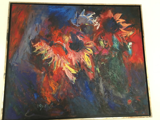 Image 1 of Dipinto ad olio su tela di girasole