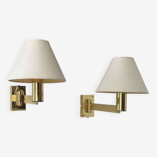 2X Solid Brass Adjustable Wall Lights - Sweden 1970