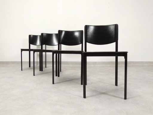  4 chaises de salle à manger Matteo Grassi - cuir noir