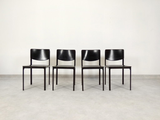  4 chaises de salle à manger Matteo Grassi - cuir noir