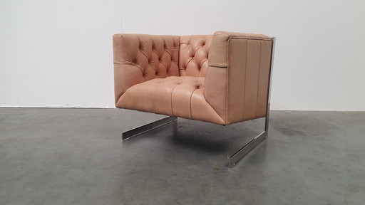 fauteuil chesterfield vintage design cuir beige camel modèle cube