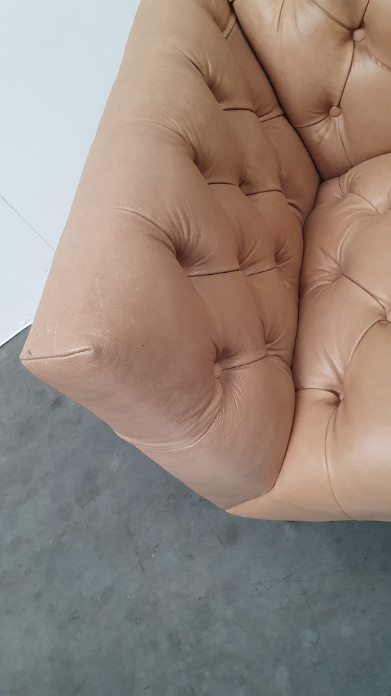 Image 1 of chesterfield vintage design armchair camel beige leather cube model