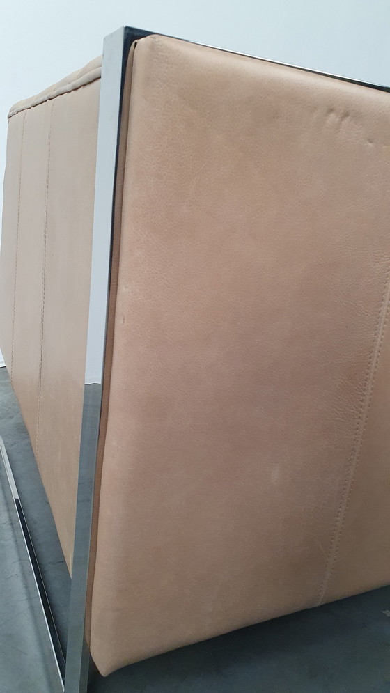 Image 1 of chesterfield vintage design armchair camel beige leather cube model