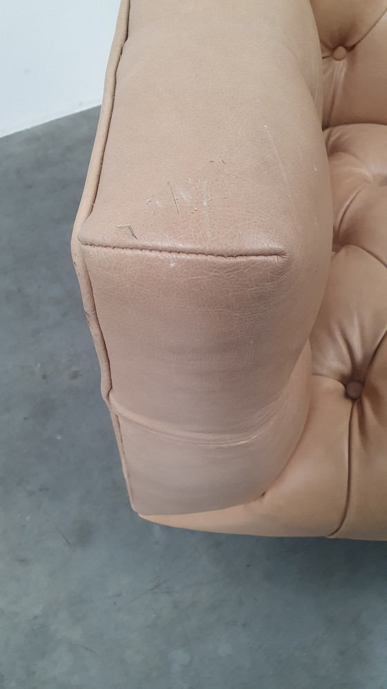 Image 1 of chesterfield vintage design armchair camel beige leather cube model