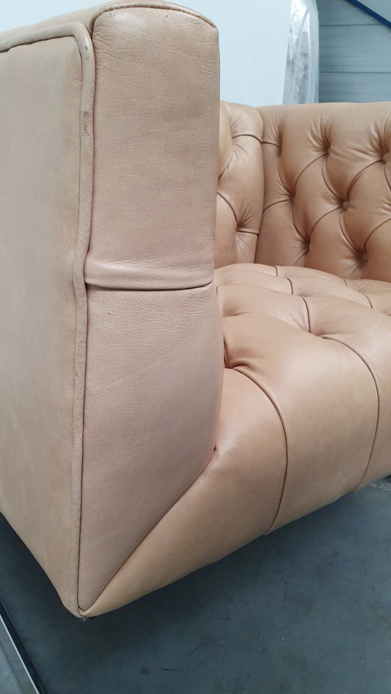 Image 1 of chesterfield vintage design armchair camel beige leather cube model