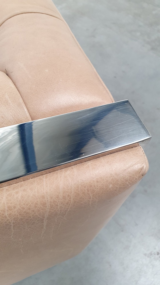 Image 1 of chesterfield vintage design armchair camel beige leather cube model