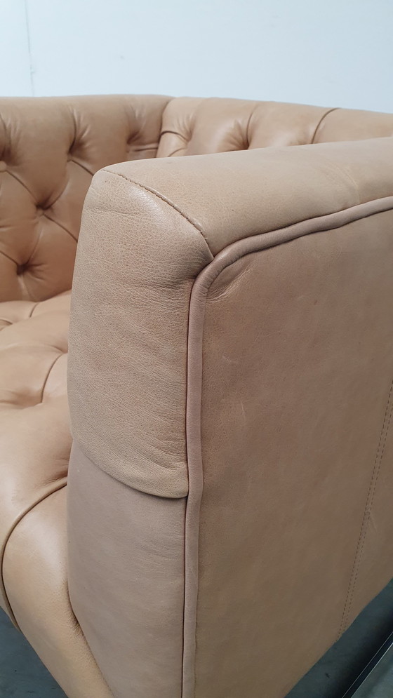 Image 1 of fauteuil chesterfield vintage design cuir beige camel modèle cube