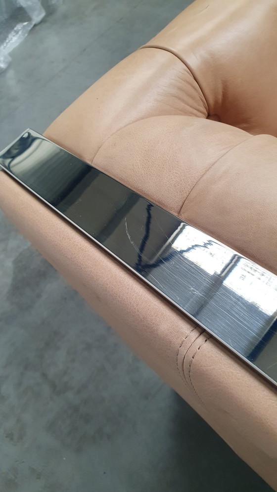 Image 1 of chesterfield vintage design armchair camel beige leather cube model