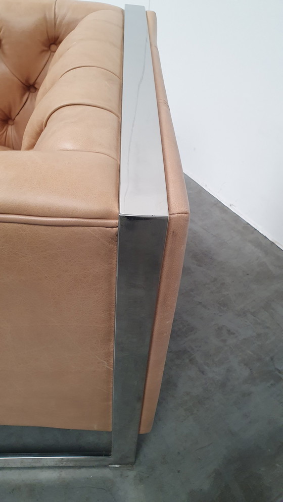 Image 1 of fauteuil chesterfield vintage design cuir beige camel modèle cube