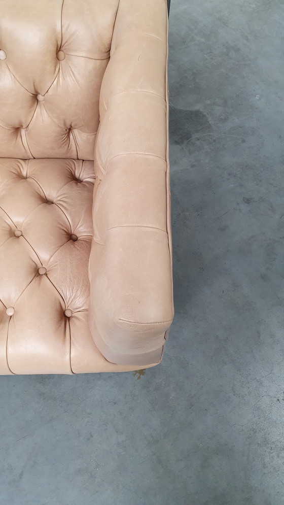 Image 1 of fauteuil chesterfield vintage design cuir beige camel modèle cube