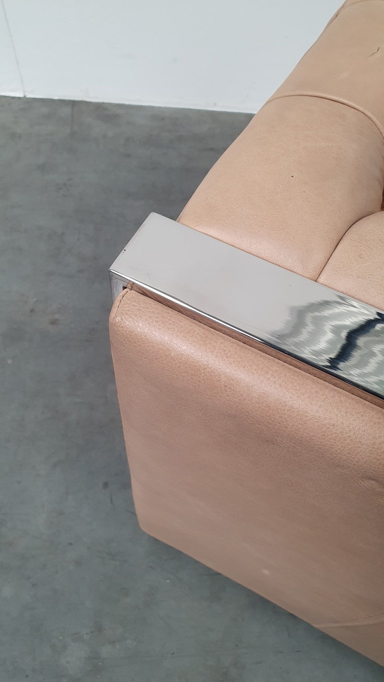 Image 1 of fauteuil chesterfield vintage design cuir beige camel modèle cube