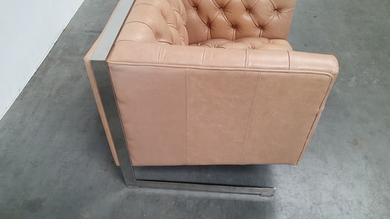 Image 1 of fauteuil chesterfield vintage design cuir beige camel modèle cube