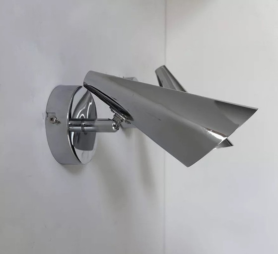 Image 1 of 2 apliques de pared de metal cromado ajustables, Francia, 1980