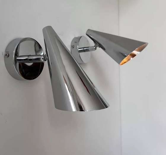 Image 1 of 2 apliques de pared de metal cromado ajustables, Francia, 1980