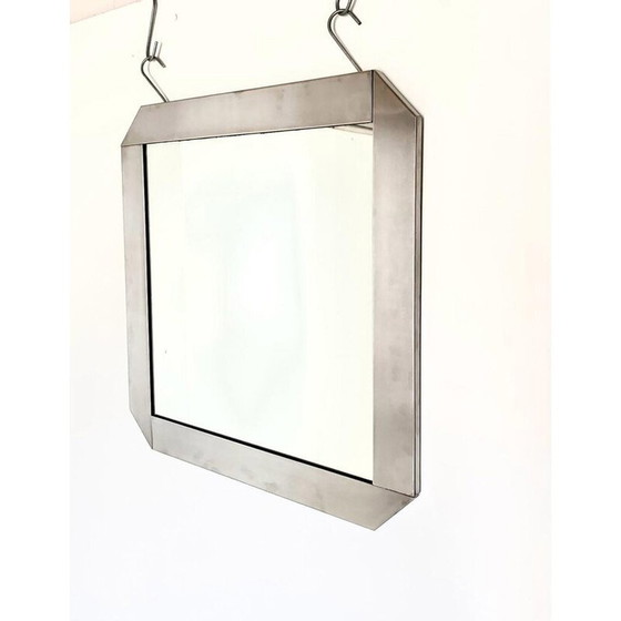 Image 1 of Vintage Space Age wall mirror in steel and glass by Gaetano Sciolari for Valenti, Italy 1970