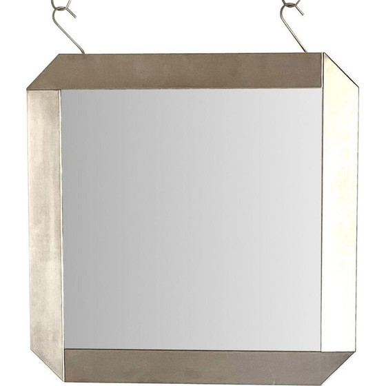 Image 1 of Vintage Space Age wall mirror in steel and glass by Gaetano Sciolari for Valenti, Italy 1970