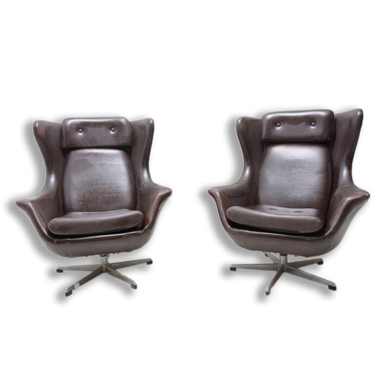 Image 1 of Pair of vintage leather swivel chairs by Up Zavody, Czechoslovakia 1970