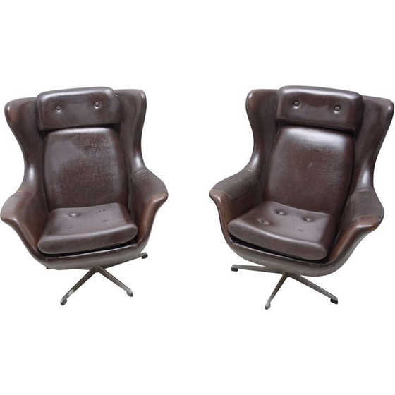 Image 1 of Pair of vintage leather swivel chairs by Up Zavody, Czechoslovakia 1970