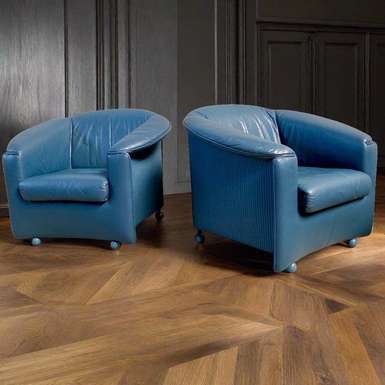 Image 1 of 2x Paolo Piva designer leather armchairs Wittmann