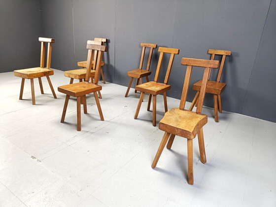 Image 1 of Brutalist Dining Chairs By Mobichalet, 1960S - Set Of 8 