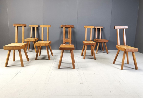 Image 1 of Brutalist Dining Chairs By Mobichalet, 1960S - Set Of 8 