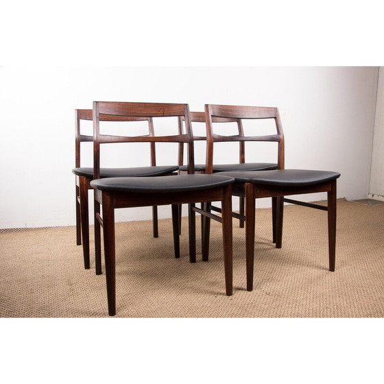 Image 1 of Set of 4 vintage rosewood and skaï chairs by Henning Kjaernulf for Vejle Stole, Denmark 1960